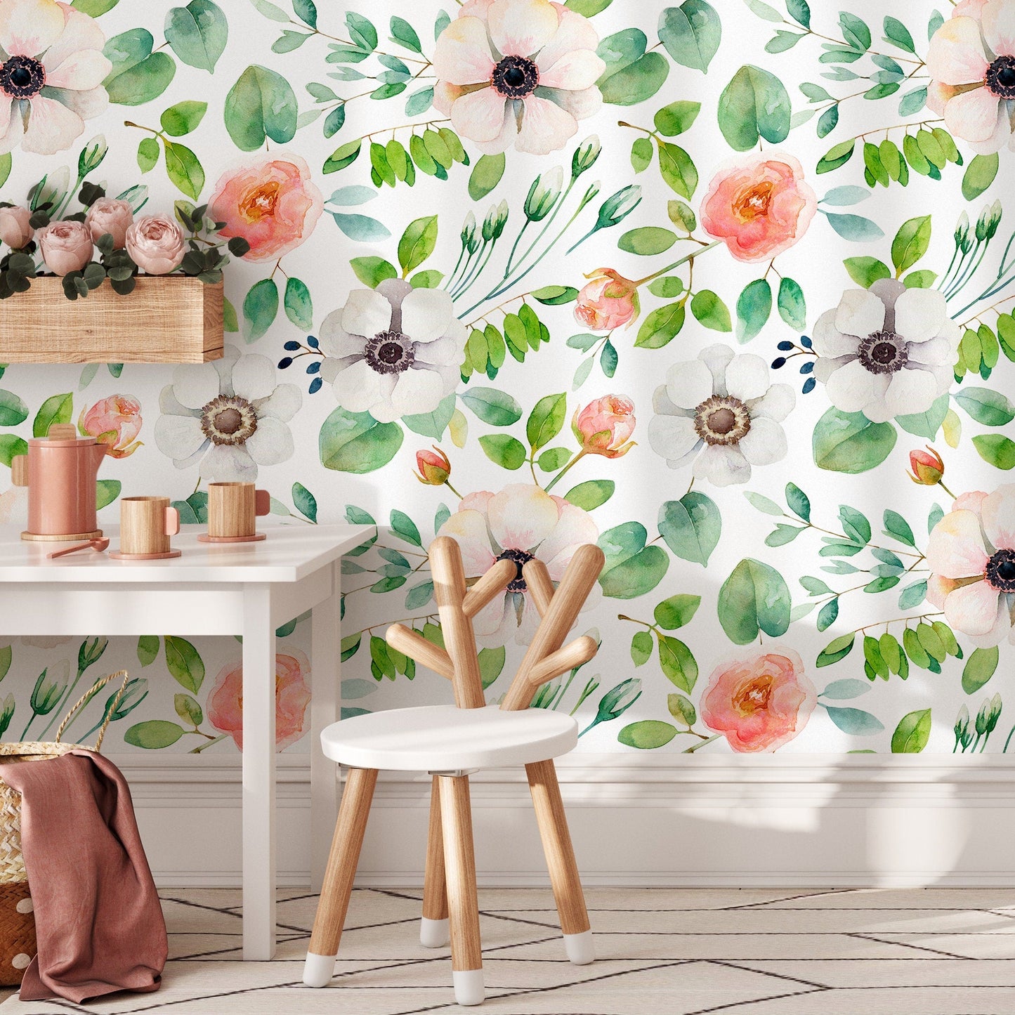 Wallpaper Peel and Stick Wallpaper Removable Wallpaper Home Decor Wall Art Wall Decor Room Decor / Cute Watercolor Flowers Wallpaper - B350