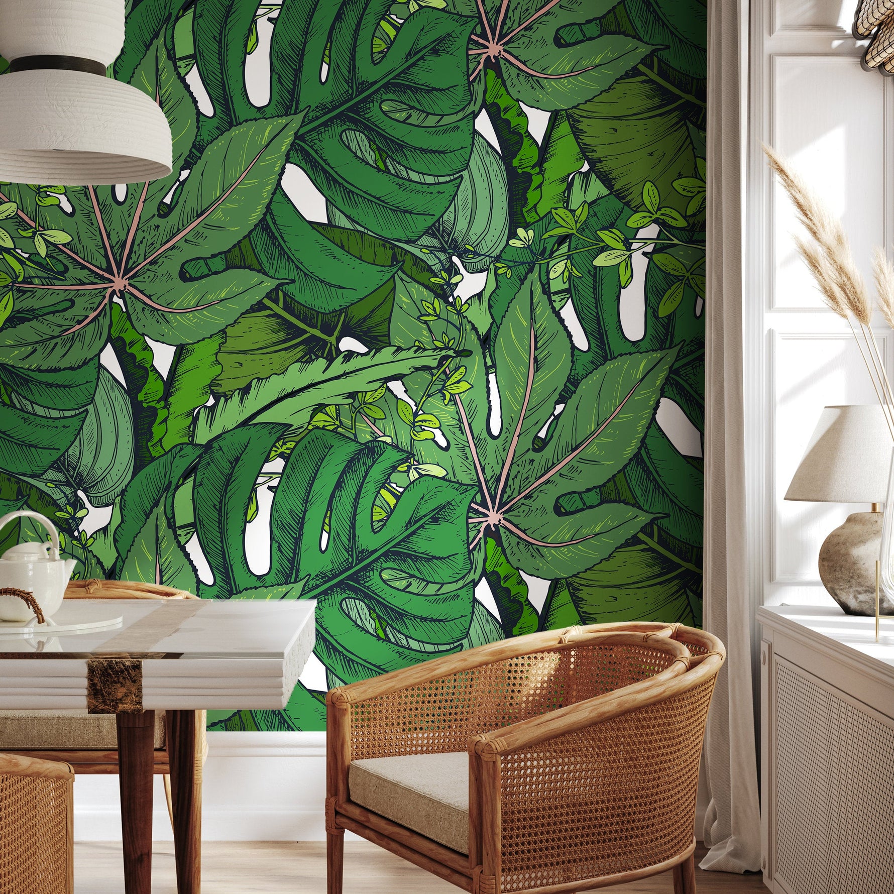 Wall Art Wallpaper Peel and Stick Wallpaper Removable Wallpaper Home Decor Wall Decor Room Decor / Green Leaves Wallpaper - B394