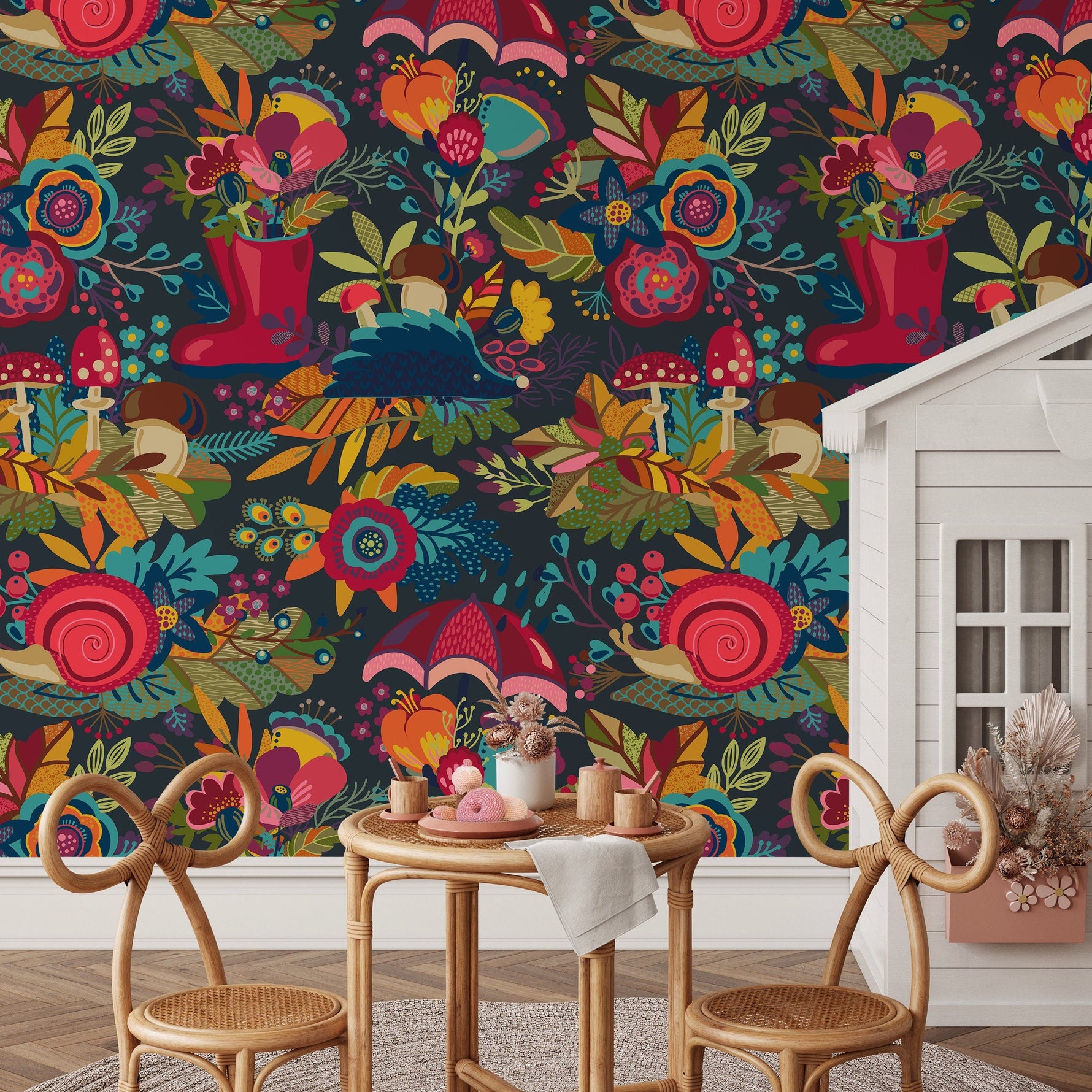 Wallpaper Peel and Stick Wallpaper Removable Wallpaper Home Decor Wall Art Wall Decor Room Decor/ Colorful Floral and Leaves Wallpaper -B399