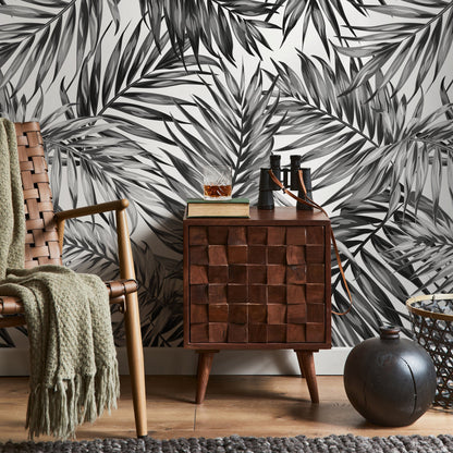 Wallpaper Peel and Stick Wallpaper Removable Wallpaper Home Decor Wall Art Wall Decor Room Decor / Boho Black Leaves Wallpaper - B031