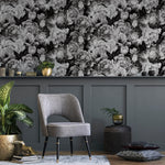 Wallpaper Peel and Stick Wallpaper Removable Wallpaper Home Decor Wall Art Wall Decor Room Decor / Black Vintage Floral Wallpaper - B045