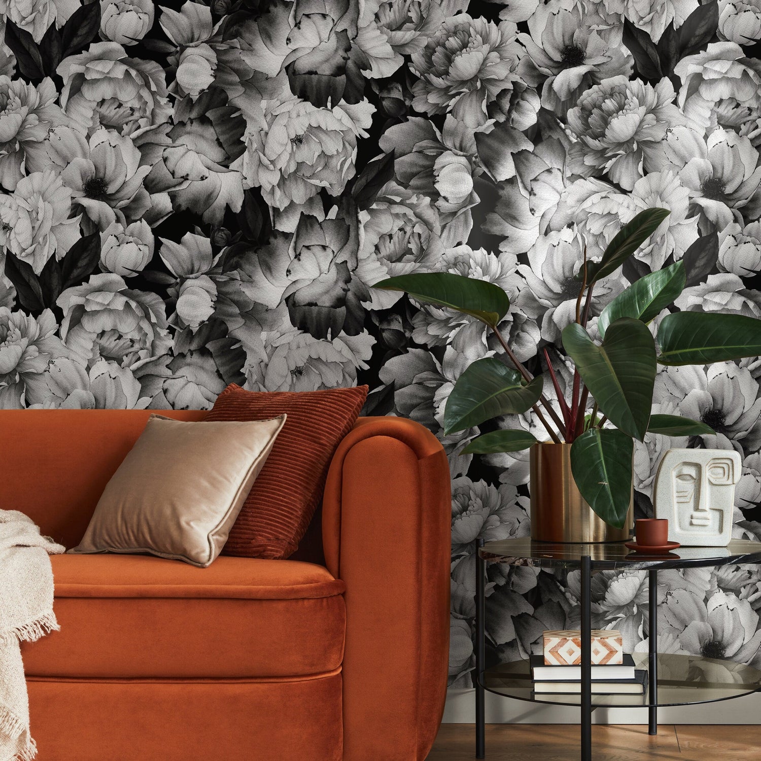 Wallpaper Peel and Stick Wallpaper Removable Wallpaper Home Decor Wall Art Wall Decor Room Decor / Black Vintage Floral Wallpaper - B045