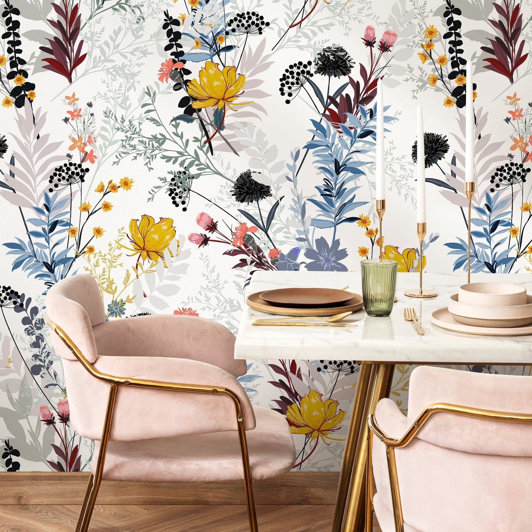 Wallpaper Peel and Stick Wallpaper Removable Wallpaper Home Decor Wall Art Wall Decor Room Decor / Boho Floral Wallpaper - B048
