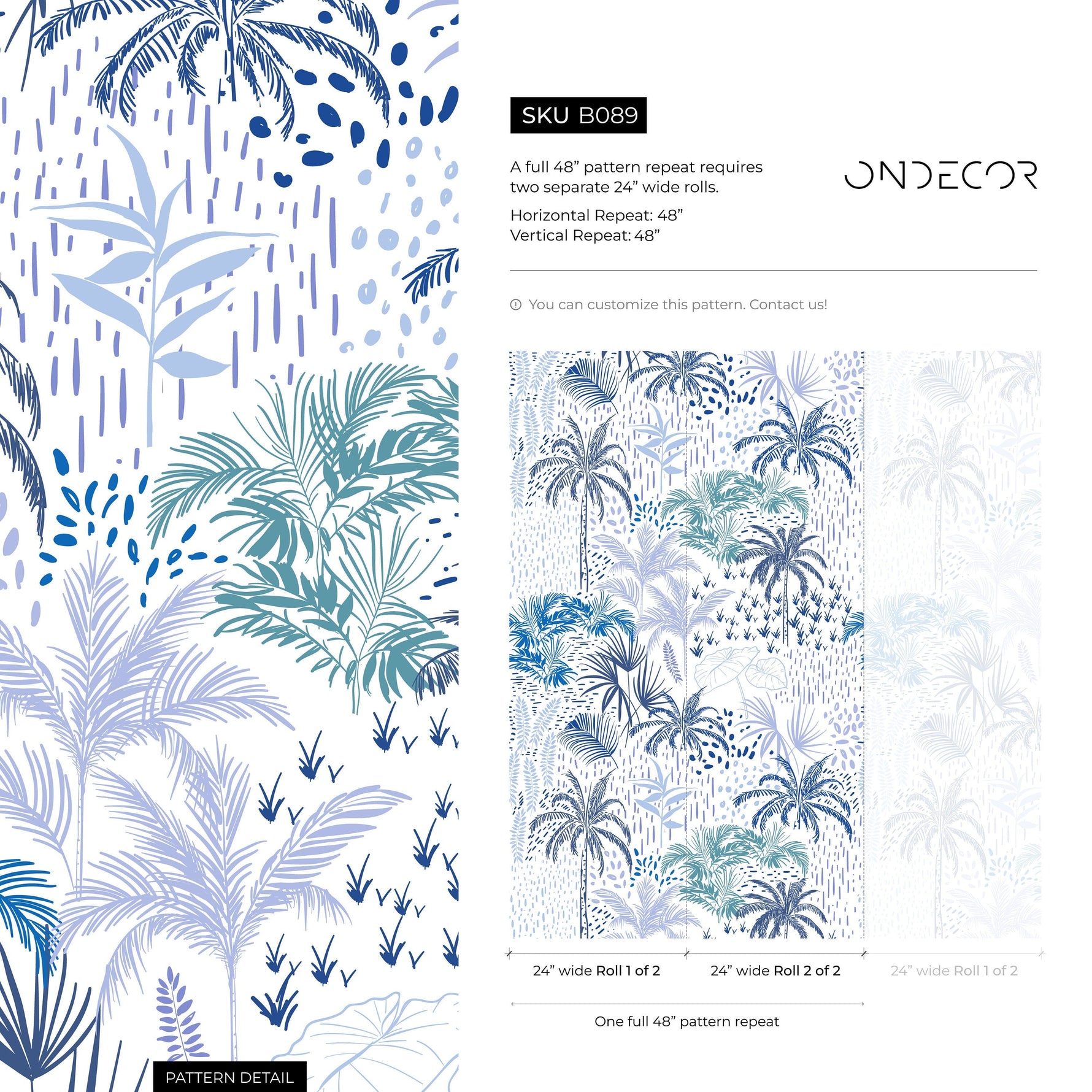 Wallpaper Peel and Stick Wallpaper Removable Wallpaper Home Decor Wall Art Wall Decor Room Decor / Blue Palms Banana Leaf Wallpaper - B089