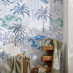 Wallpaper Peel and Stick Wallpaper Removable Wallpaper Home Decor Wall Art Wall Decor Room Decor / Blue Palms Banana Leaf Wallpaper - B089