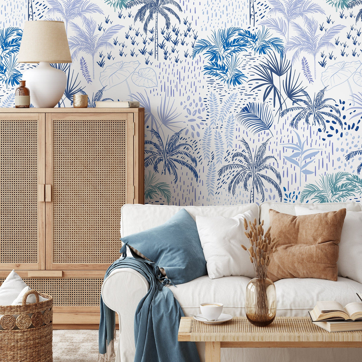Wallpaper Peel and Stick Wallpaper Removable Wallpaper Home Decor Wall Art Wall Decor Room Decor / Blue Palms Banana Leaf Wallpaper - B089