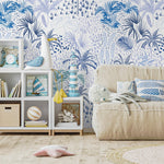 Wallpaper Peel and Stick Wallpaper Removable Wallpaper Home Decor Wall Art Wall Decor Room Decor / Blue Palms Banana Leaf Wallpaper - B089
