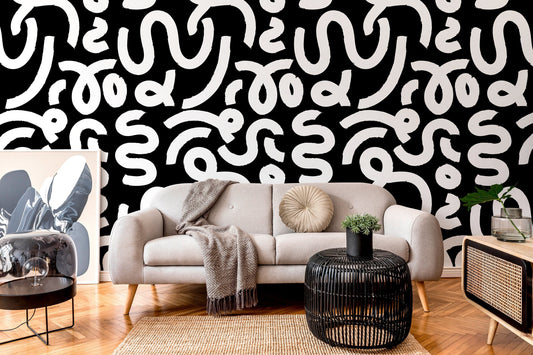 Wallpaper Peel and Stick Wallpaper Removable Wallpaper Home Decor Wall Decor Room Decor / Black and White Abstract Brush Wallpaper - B568
