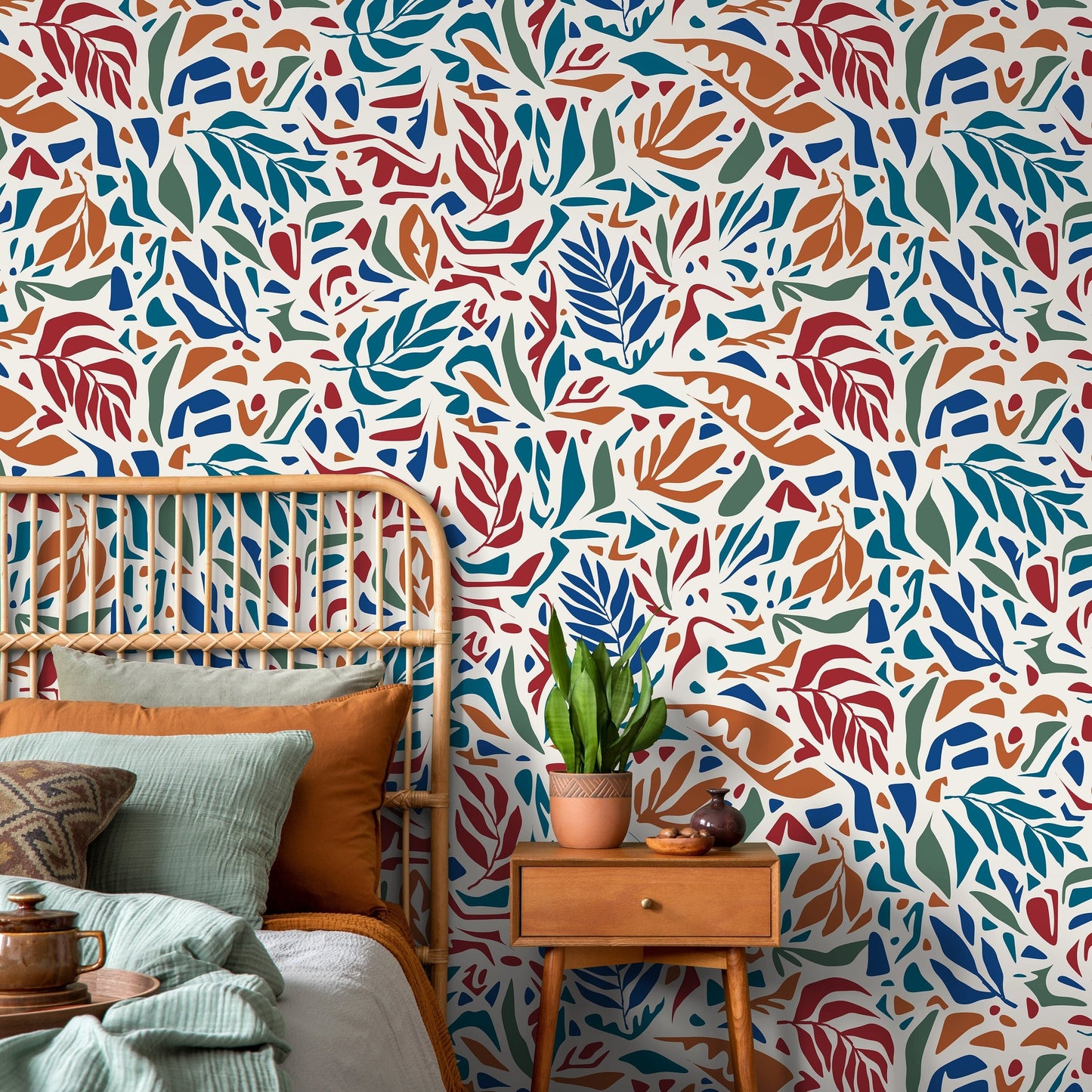 Colorful Abstract Leaf Wallpaper Modern Wallpaper Peel and Stick and Traditional Wallpaper - D721