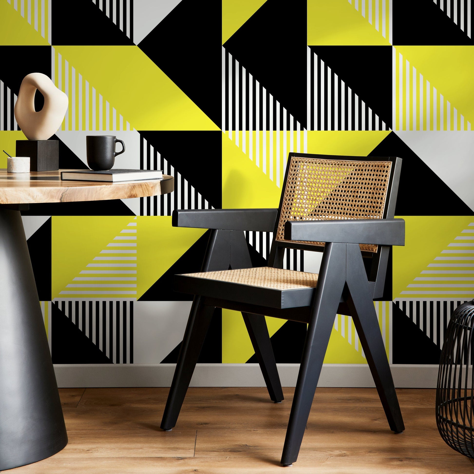 Wallpaper Peel and Stick Wallpaper Removable Wallpaper Home Decor Wall Art Wall Decor Room Decor/ Black and Yellow Geometric Wallpaper -B076