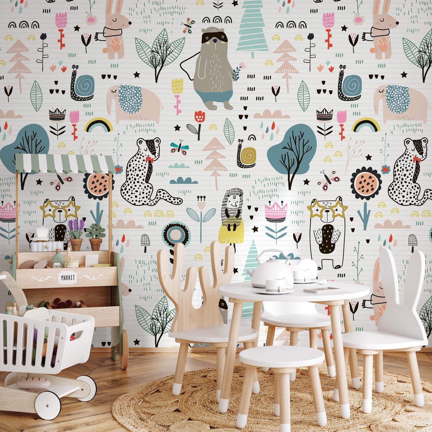 Wallpaper Peel and Stick Wallpaper Removable Wallpaper Home Decor Wall Art Wall Decor Room Decor / Cute Animal Kids Wallpaper - B331