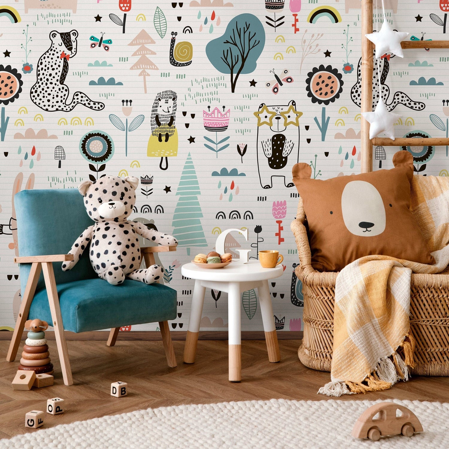 Wallpaper Peel and Stick Wallpaper Removable Wallpaper Home Decor Wall Art Wall Decor Room Decor / Cute Animal Kids Wallpaper - B331