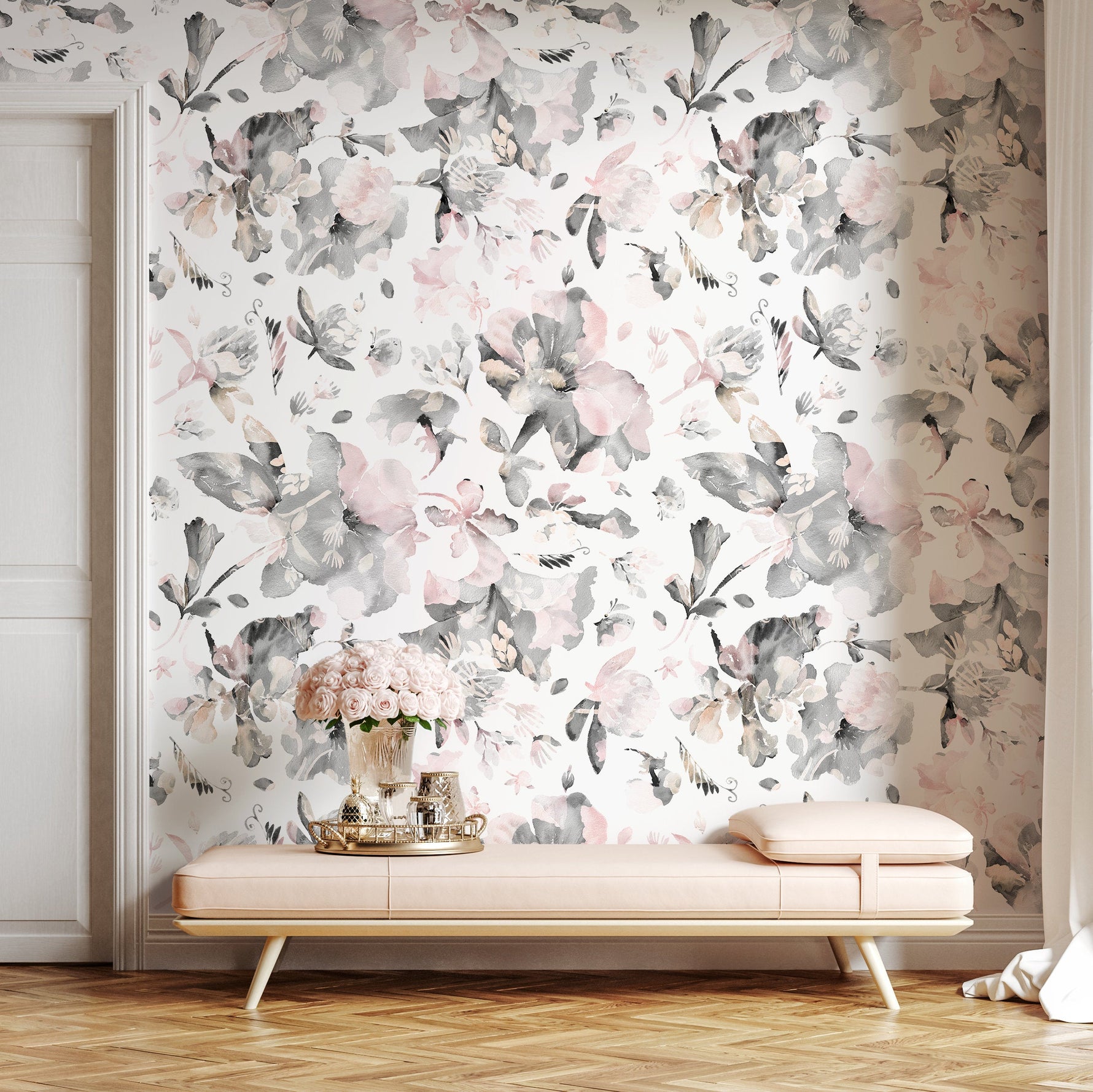 Watercolor Flowers Removable Wallpaper Peel and Stick Wallpaper Wall Paper Wall Mural - B135