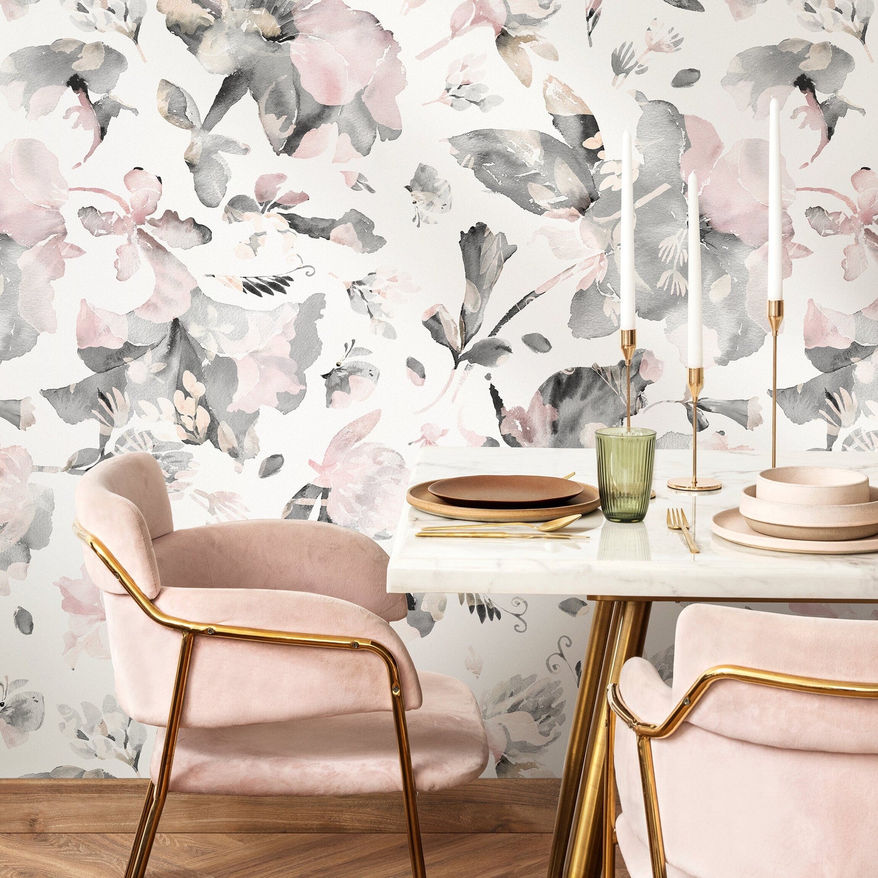 Watercolor Flowers Removable Wallpaper Peel and Stick Wallpaper Wall Paper Wall Mural - B135