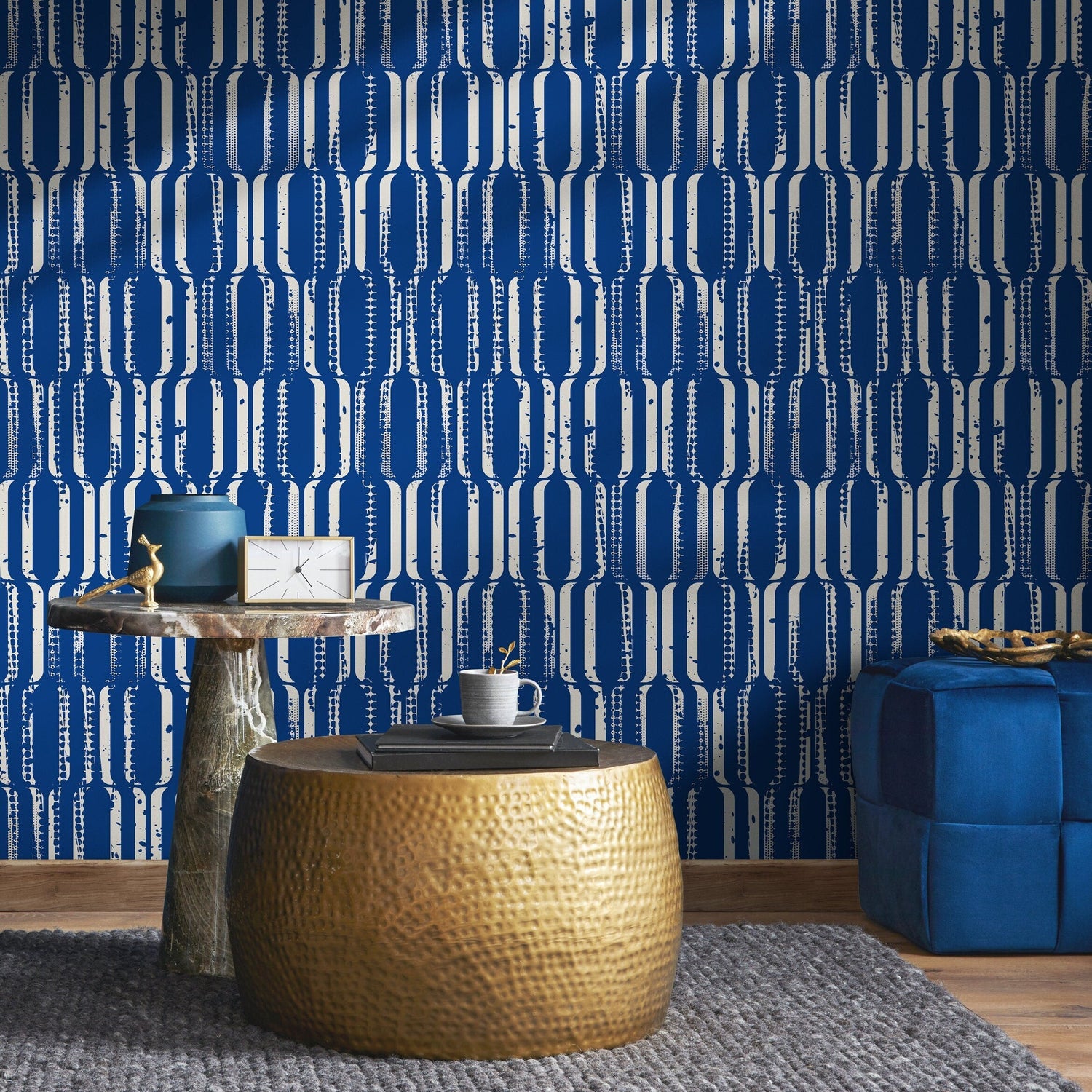 Removable Wallpaper Peel and Stick Wallpaper Wall Paper Wall Mural - Art Deco Blue Wallpaper - B408