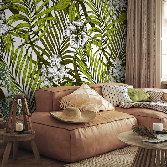 Removable Wallpaper Peel and Stick Wallpaper Wall Paper Wall Mural - Colorful Tropical Leaves Wallpaper - B420