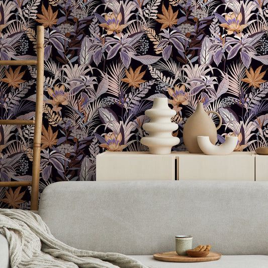 Wallpaper Peel and Stick Wallpaper Removable Wallpaper Home Decor Wall Art Wall Decor Room Decor / Fall Leaves and Flowers Wallpaper - B429