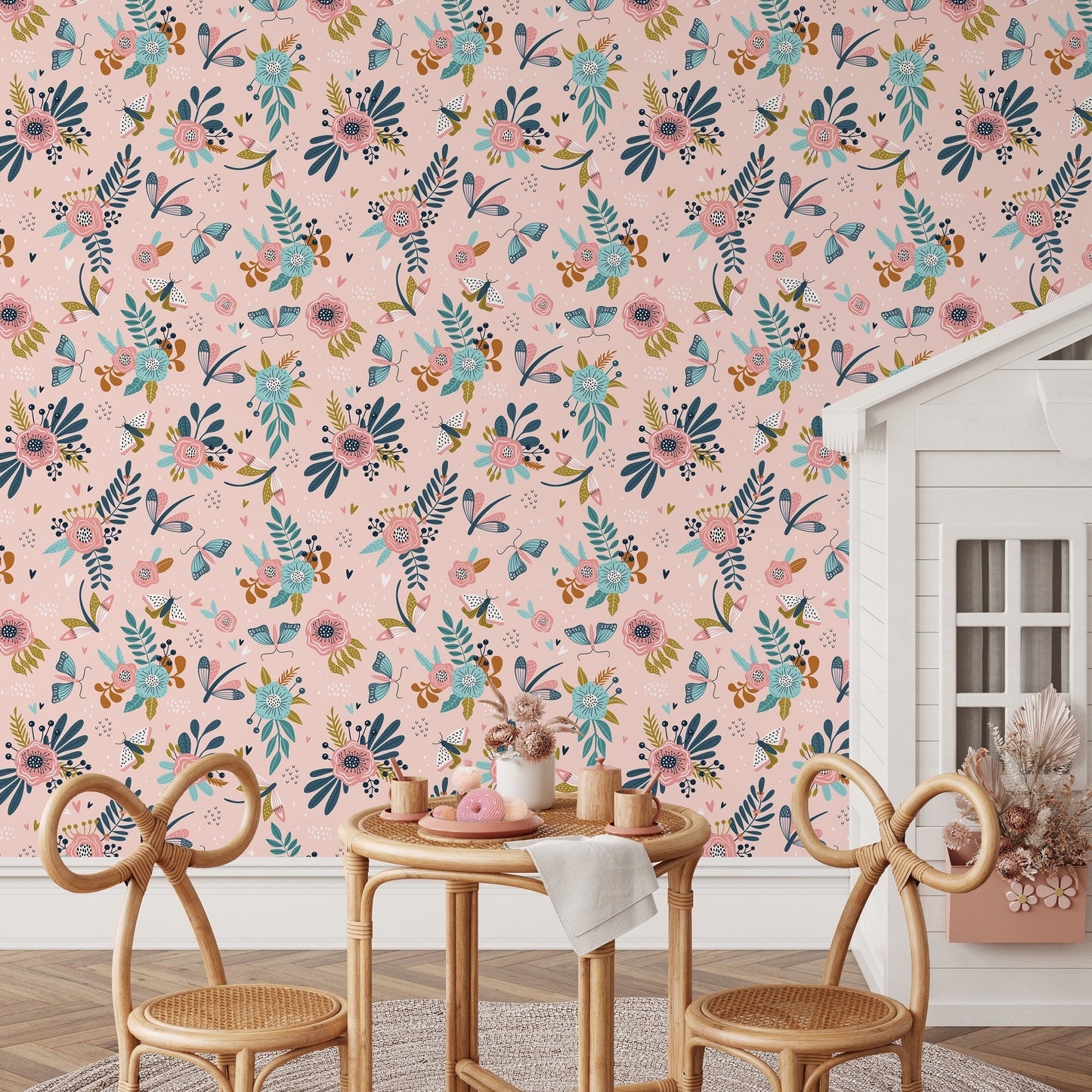 Removable Wallpaper Peel and Stick Wallpaper Wall Paper - Floral Wallpaper - Rainbow Wallpaper - B512