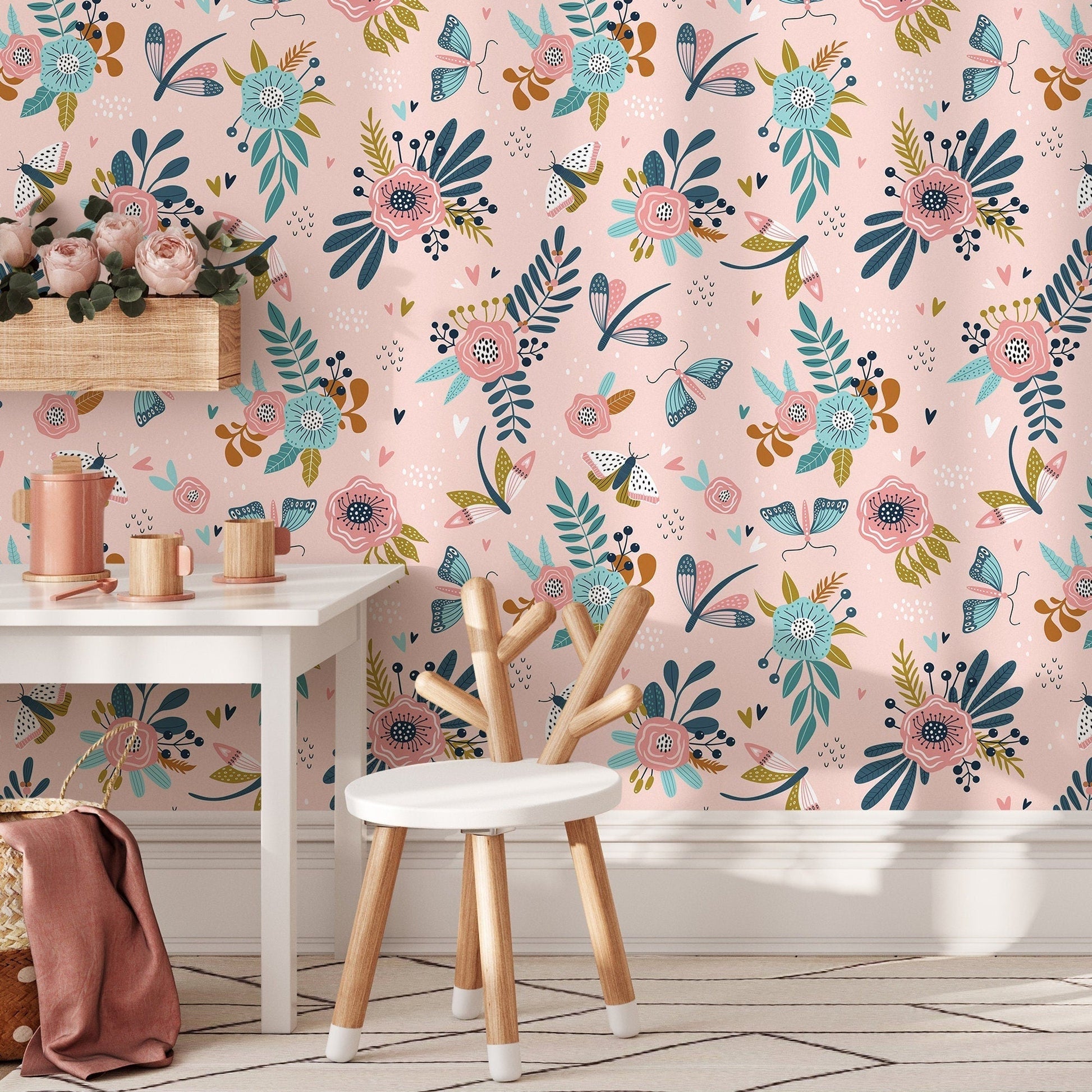 Removable Wallpaper Peel and Stick Wallpaper Wall Paper - Floral Wallpaper - Rainbow Wallpaper - B512