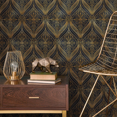 Black and Yellow Art Deco Wallpaper