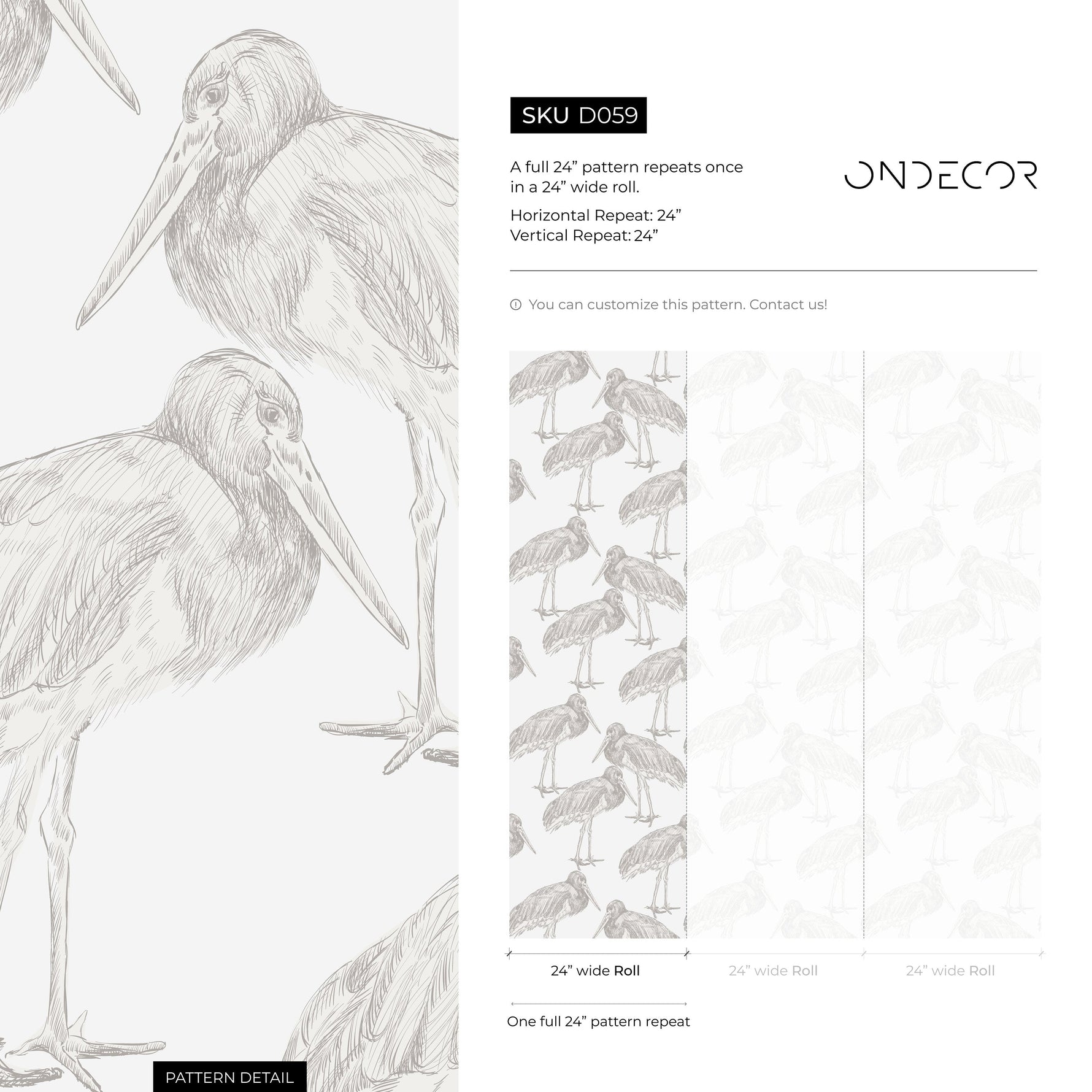 Neutral Cranes Birds Wallpaper / Peel and Stick Wallpaper Removable Wallpaper Home Decor Wall Art Wall Decor Room Decor - D059