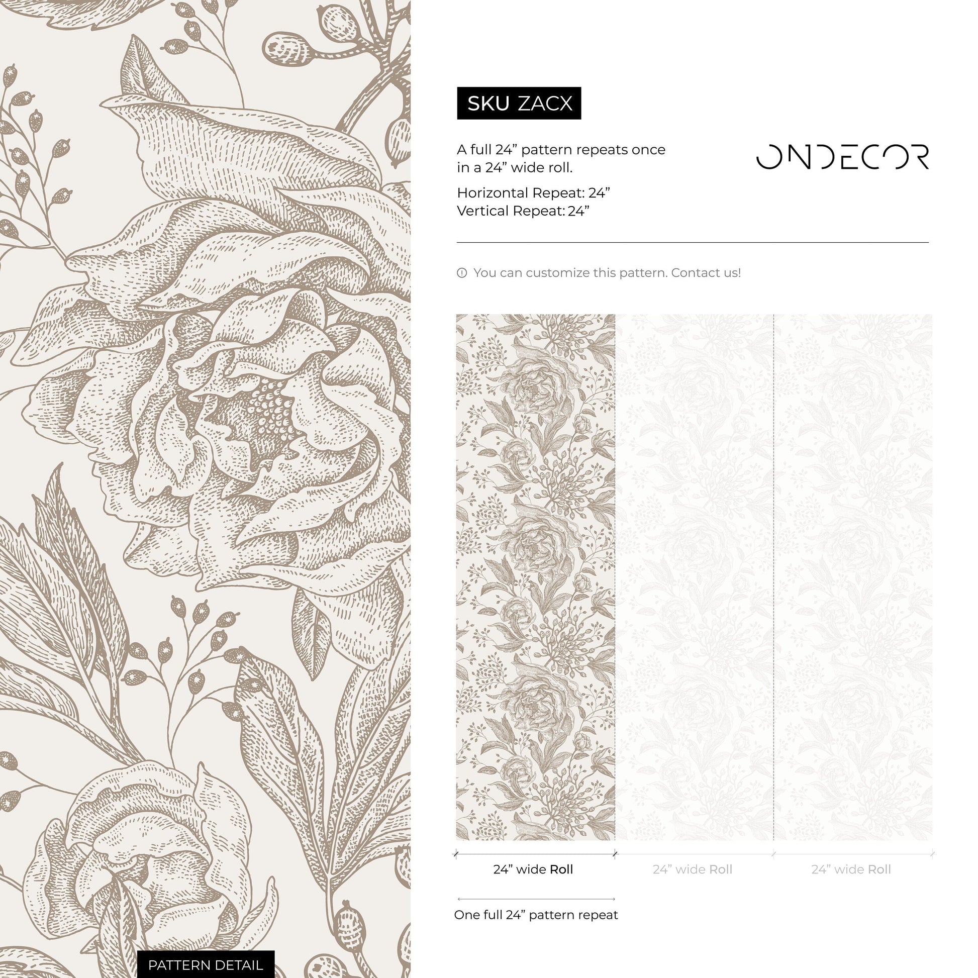 Beige Boho Roses Wallpaper Boho Peony Wallpaper Peel and Stick Removable Repositionable Burnt Orange Minimalistic - ZACX