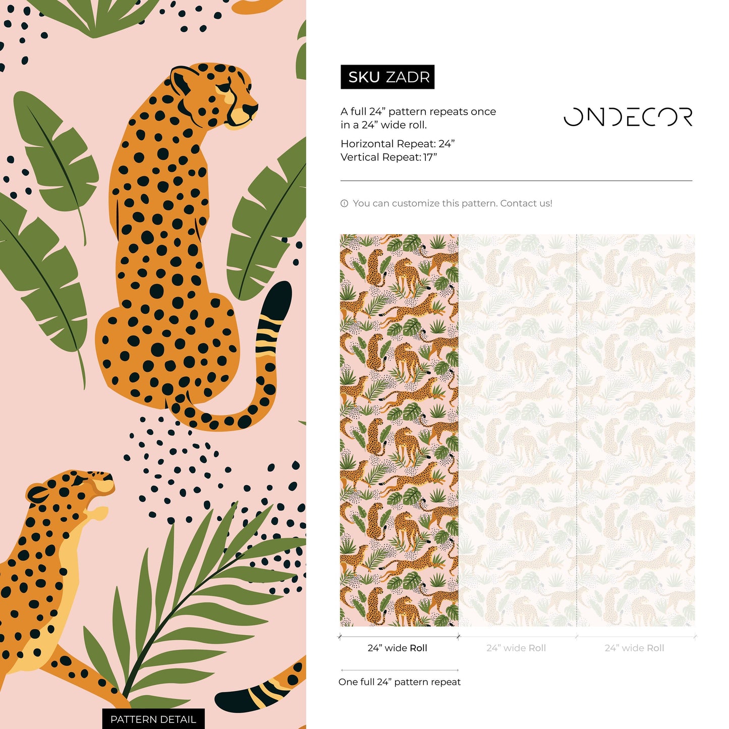 Pink Boho Cheetah Wallpaper Removable and Repositionable Peel and Stick or Traditional Pre-pasted Wallpaper - ZADR