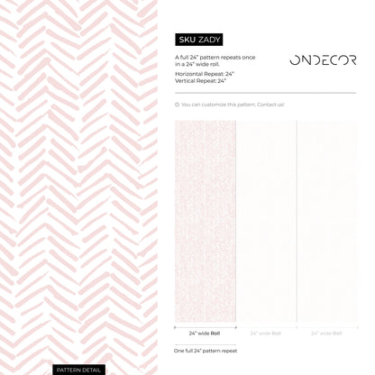 Boho Herringbone in Soft Pink Wallpaper Removable and Repositionable Peel and Stick or Traditional Pre-pasted Wallpaper - ZADY