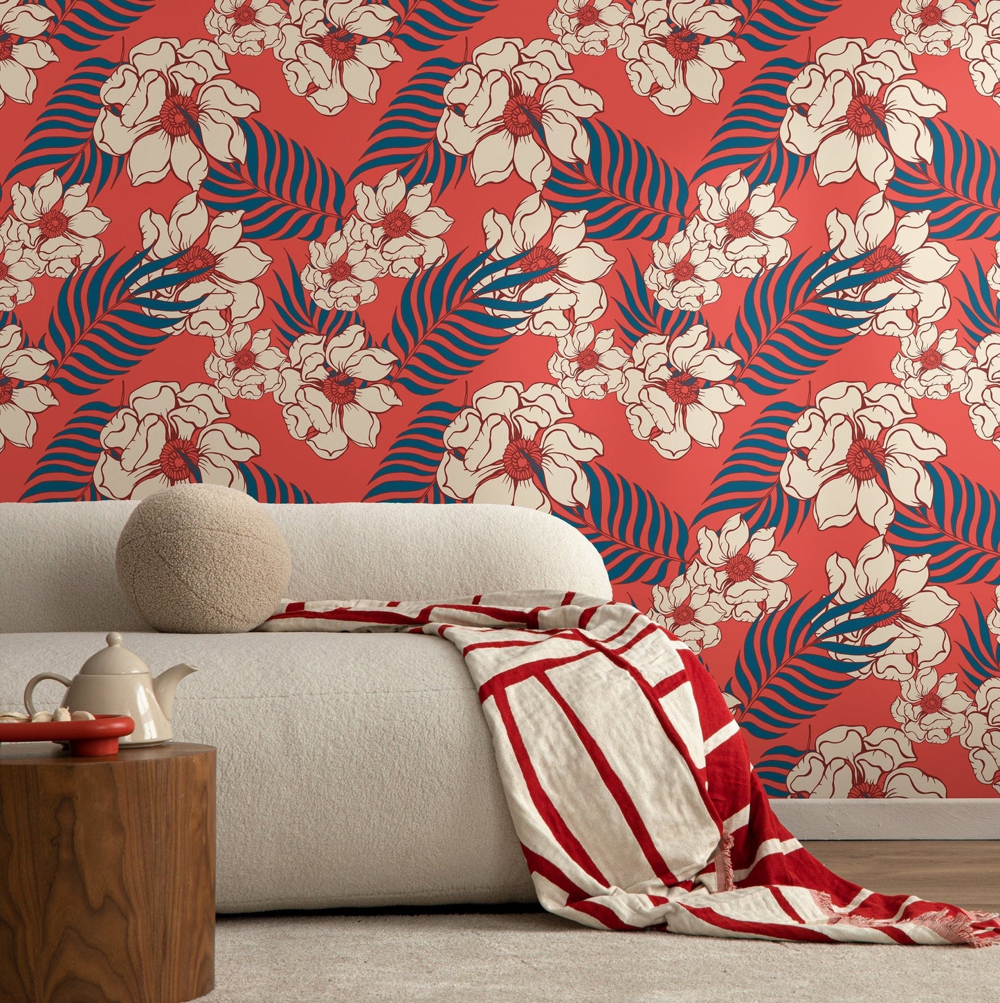 Hawaiian Leaves and Flowers Wallpaper - Removable Wallpaper Peel and Stick Wallpaper Wall Paper - B334