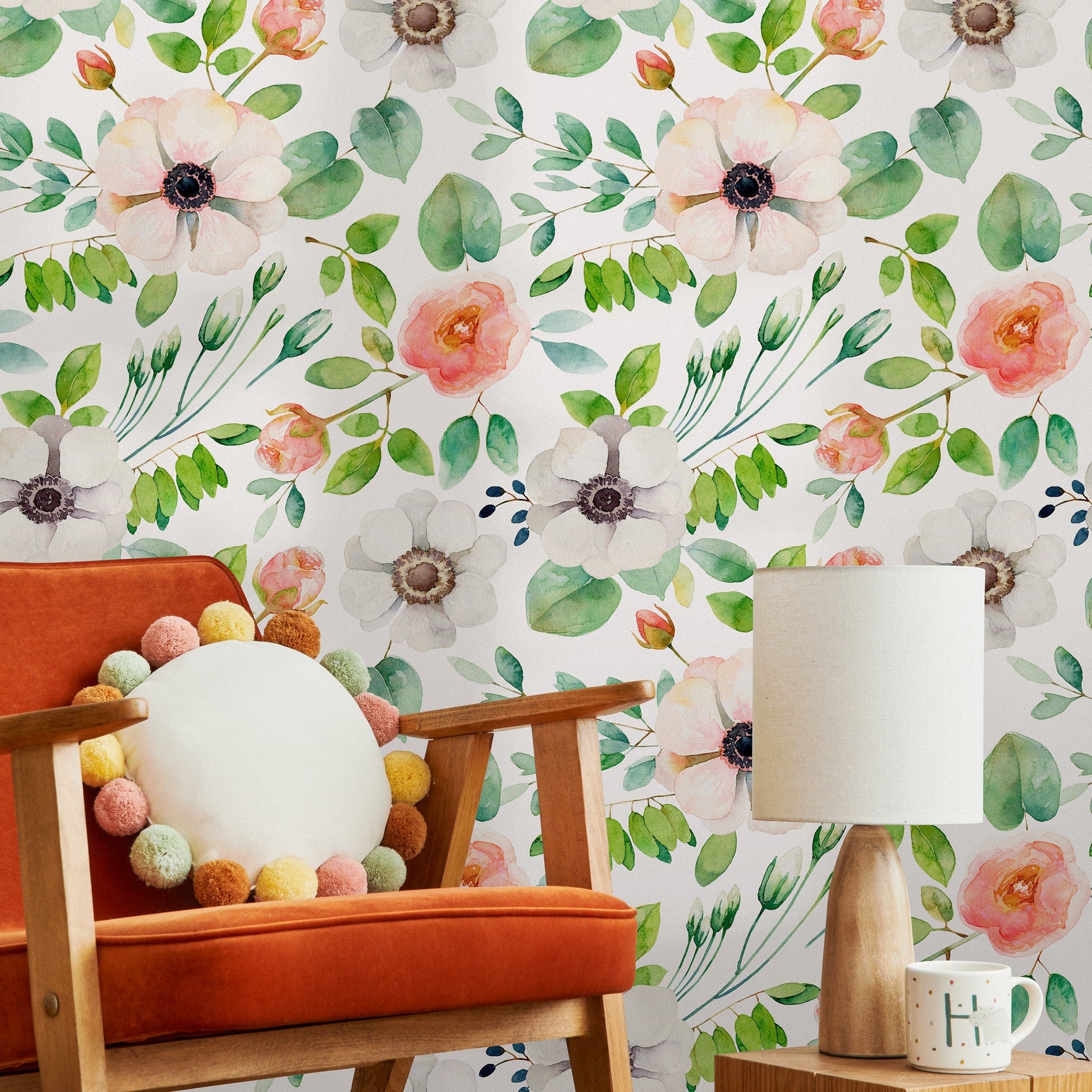 Wallpaper Peel and Stick Wallpaper Removable Wallpaper Home Decor Wall Art Wall Decor Room Decor / Cute Watercolor Flowers Wallpaper - B350