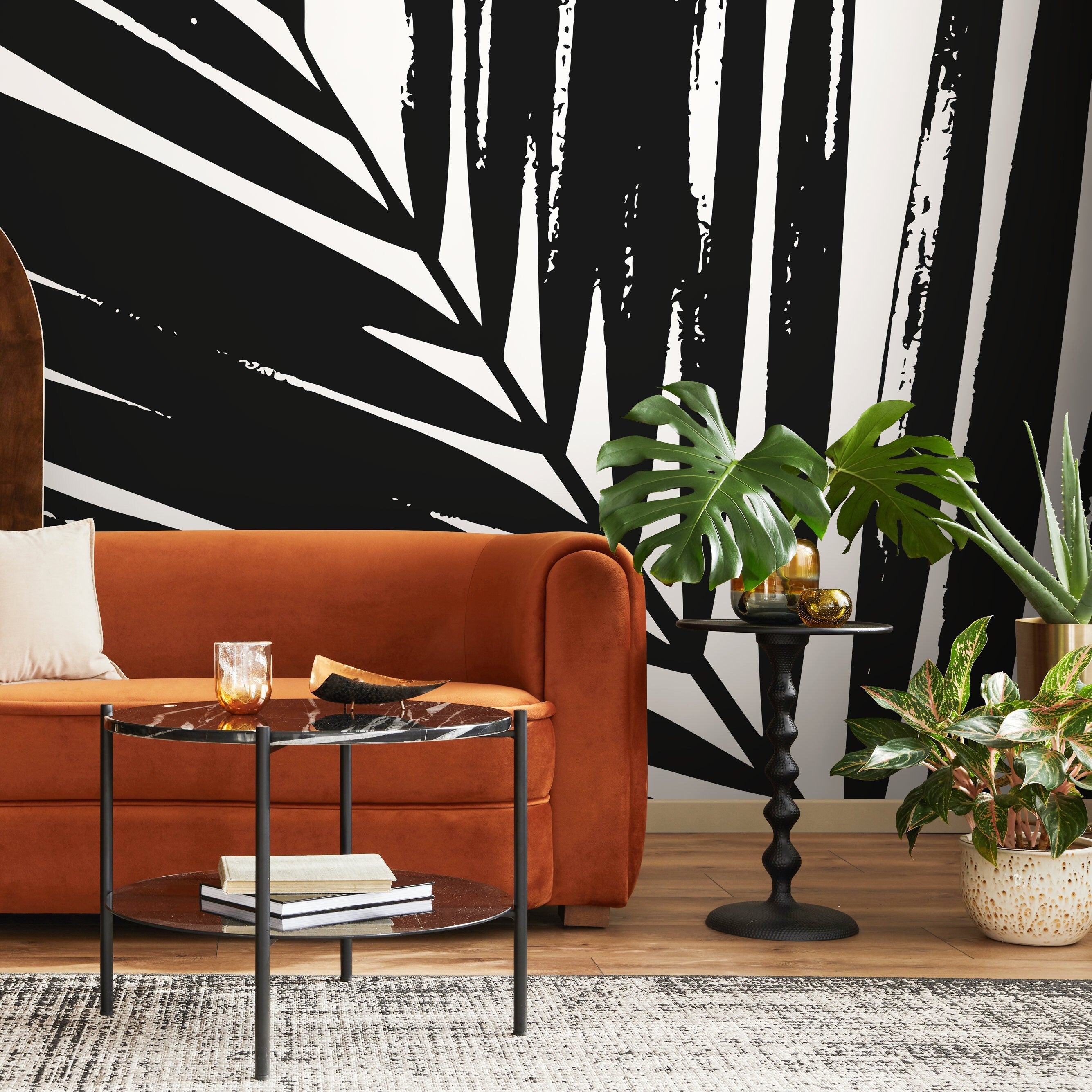 Black and White Leaves Wallpaper - Removable Wallpaper Peel and Stick Wallpaper Wall Paper - B354