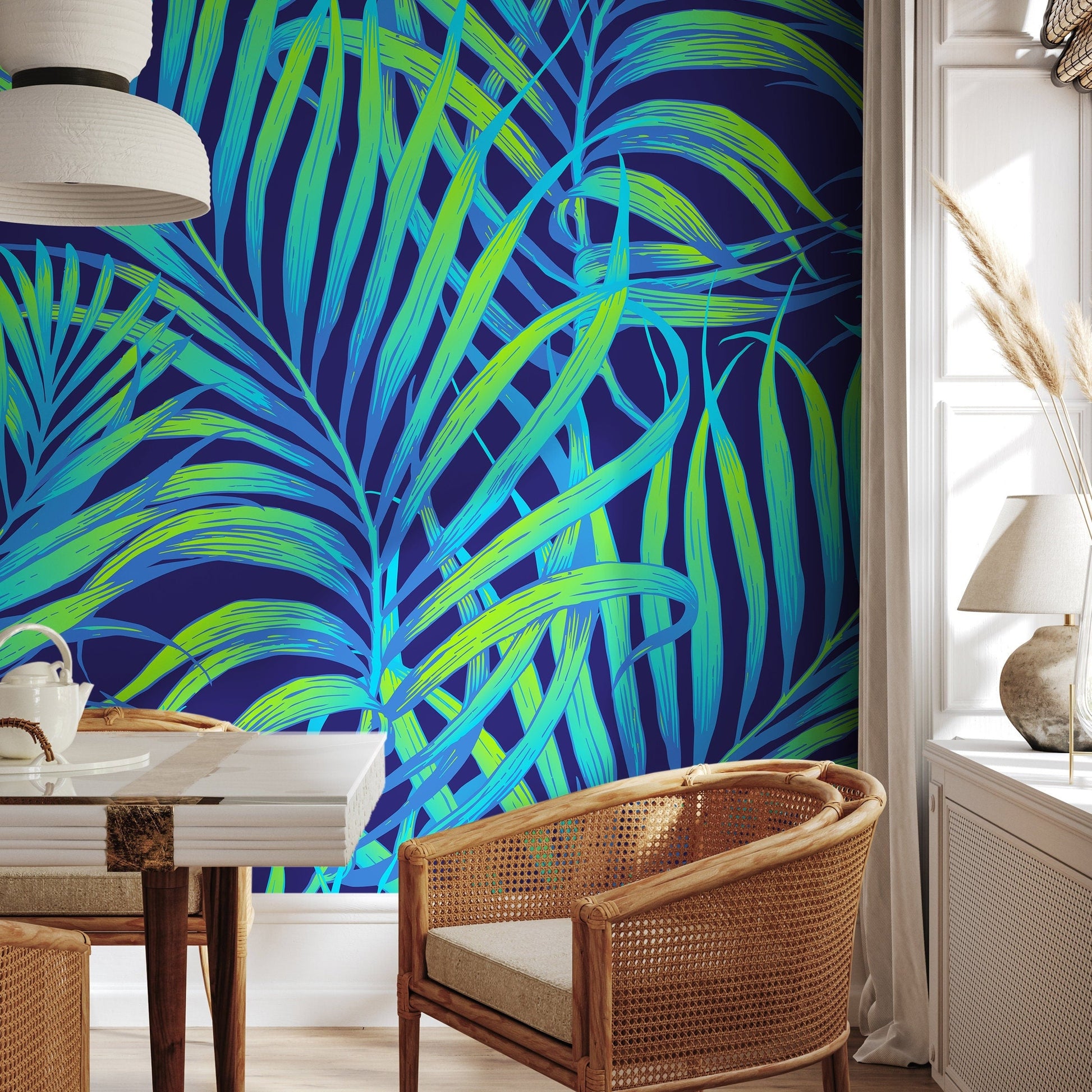 Wallpaper Peel and Stick Wallpaper Removable Wallpaper Home Decor Wall Decor Room Decor / Cool Neon Tropical Leaves Wallpaper - B378