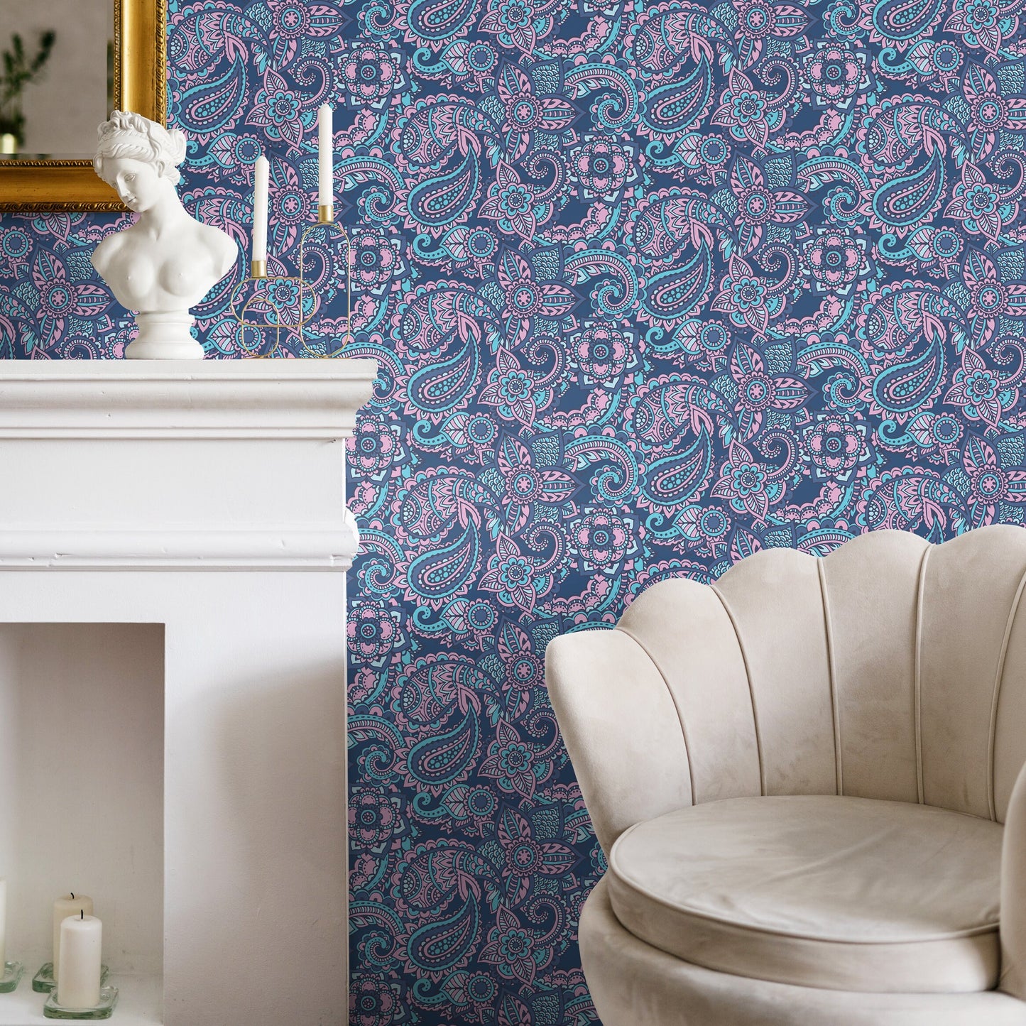 Contemporary Flowers Wallpaper - Removable Wallpaper Peel and Stick Wallpaper Wall Paper - B382
