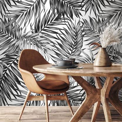 Wallpaper Peel and Stick Wallpaper Removable Wallpaper Home Decor Wall Art Wall Decor Room Decor / Boho Black Leaves Wallpaper - B031