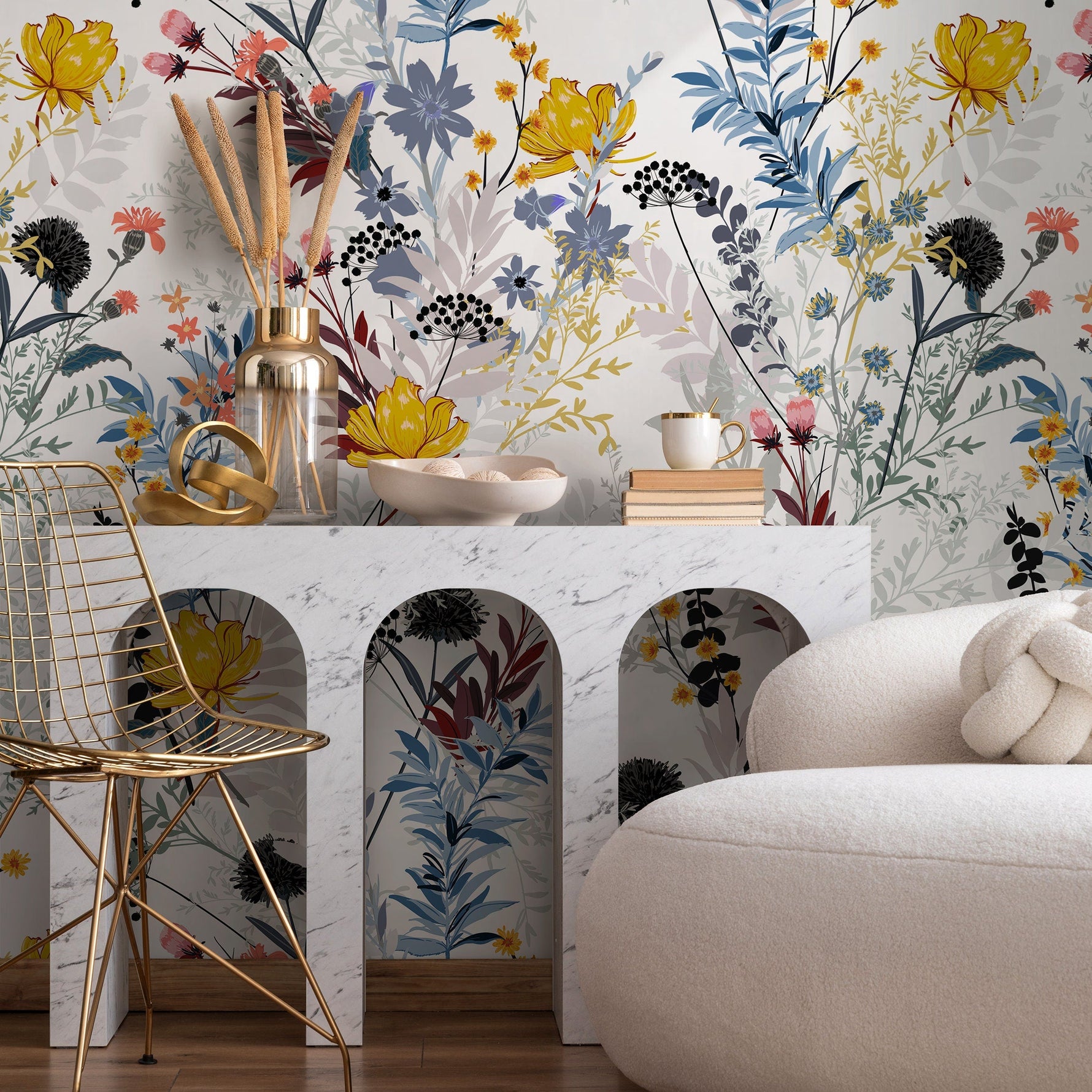 Wallpaper Peel and Stick Wallpaper Removable Wallpaper Home Decor Wall Art Wall Decor Room Decor / Boho Floral Wallpaper - B048
