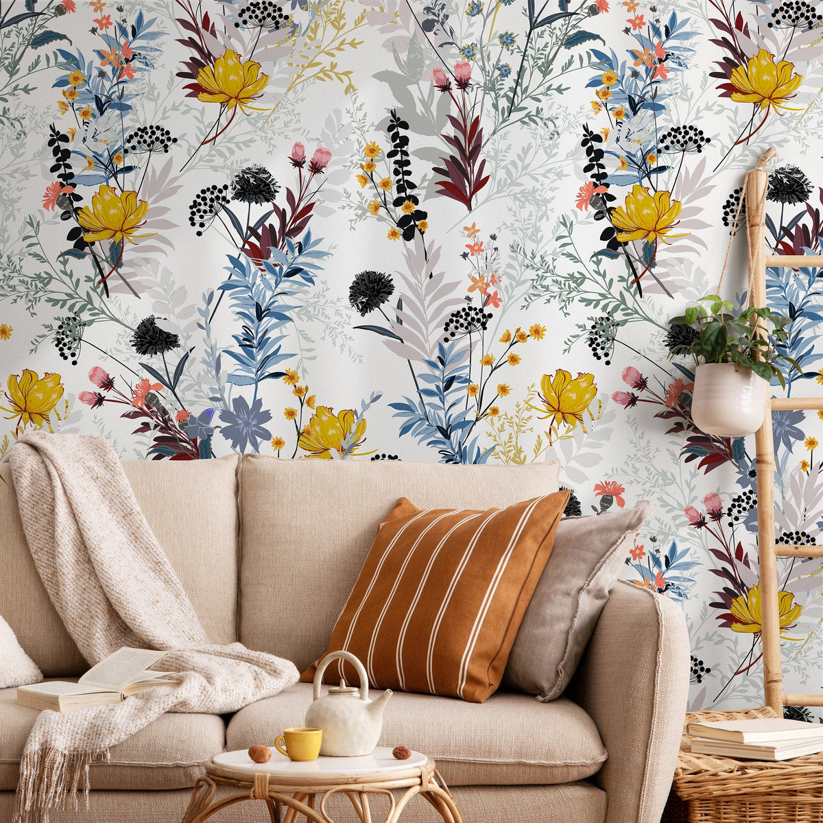 Wallpaper Peel and Stick Wallpaper Removable Wallpaper Home Decor Wall Art Wall Decor Room Decor / Boho Floral Wallpaper - B048