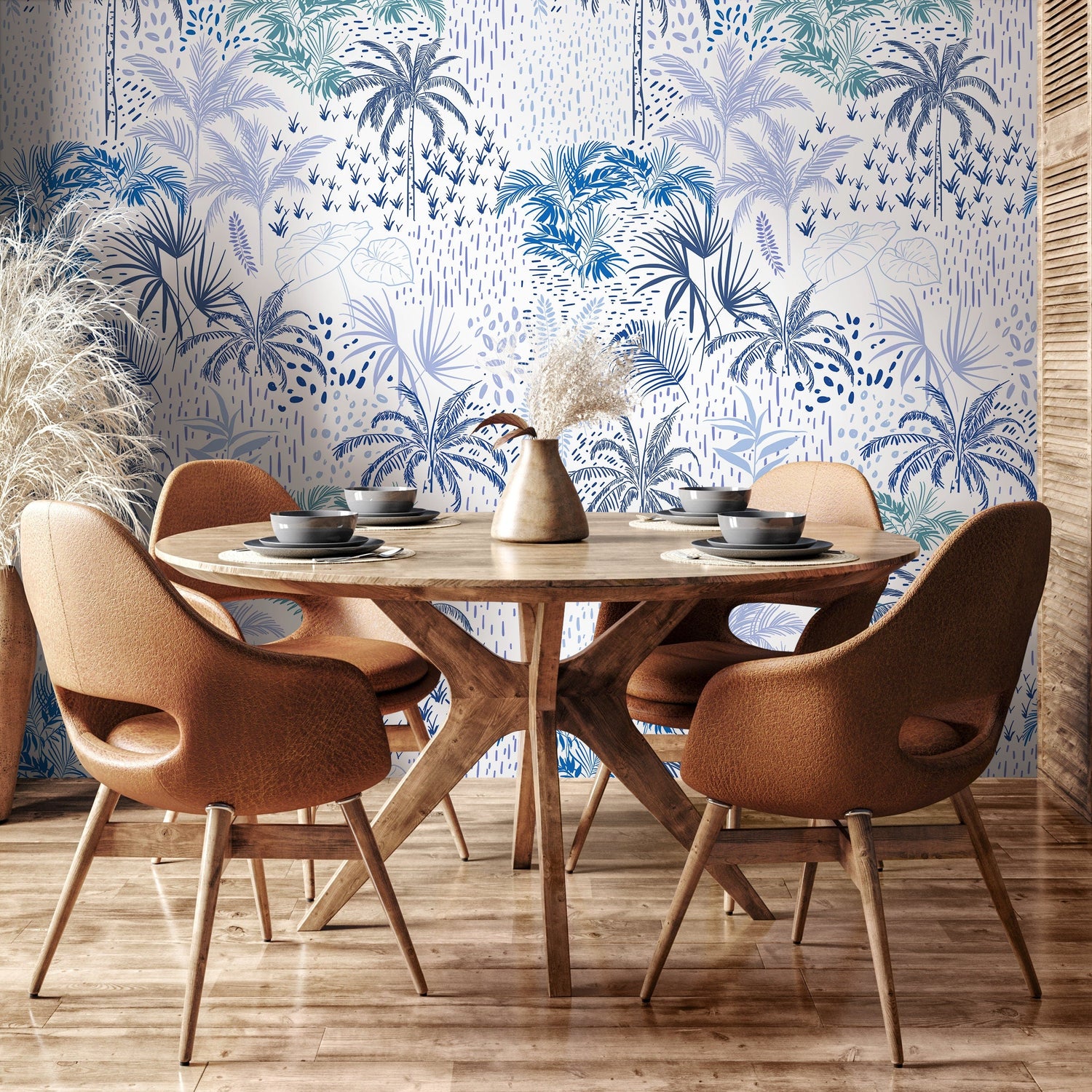 Wallpaper Peel and Stick Wallpaper Removable Wallpaper Home Decor Wall Art Wall Decor Room Decor / Blue Palms Banana Leaf Wallpaper - B089