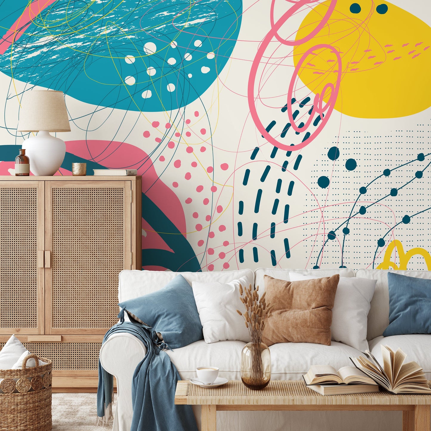 Removable Wallpaper Scandinavian Wallpaper Waves Wallpaper Peel and Stick Wallpaper Wall Paper - B095