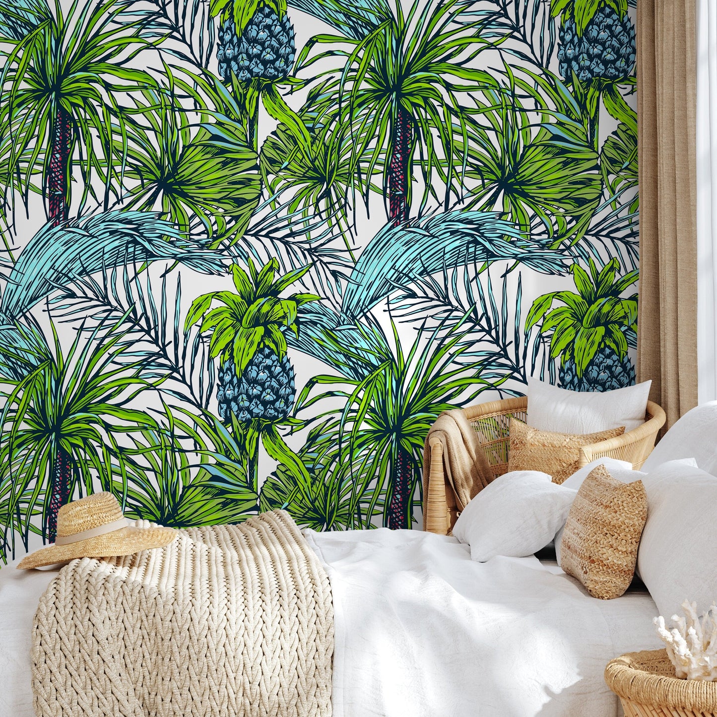 Wallpaper Peel and Stick Wallpaper Removable Wallpaper Home Decor Wall Art Wall Decor Room Decor / Tropical leaf Drawing Wallpaper - B113