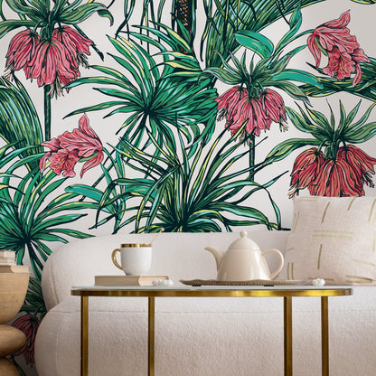 Wallpaper Peel and Stick Wallpaper Removable Wallpaper Home Decor Wall Art Wall Decor Room Decor / Green and Red Tropical Wallpaper - B114