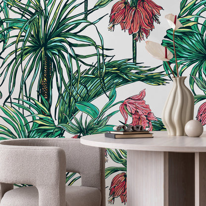 Wallpaper Peel and Stick Wallpaper Removable Wallpaper Home Decor Wall Art Wall Decor Room Decor / Green and Red Tropical Wallpaper - B114