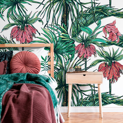 Wallpaper Peel and Stick Wallpaper Removable Wallpaper Home Decor Wall Art Wall Decor Room Decor / Green and Red Tropical Wallpaper - B114