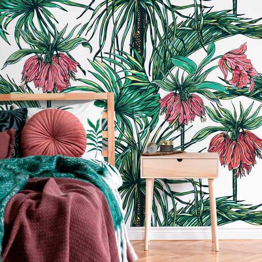 Wallpaper Peel and Stick Wallpaper Removable Wallpaper Home Decor Wall Art Wall Decor Room Decor / Green and Red Tropical Wallpaper - B114