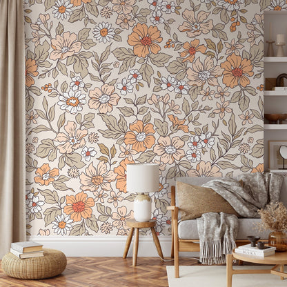 Annete Vintage Meadow Flowers Mural - Large Scale Wallpaper Floral Peel and Stick Removable Repositionable or Traditional Pre-pasted - ZACV