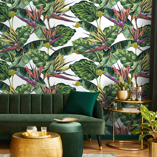 Tropical Leaves Wallpaper Bird of paradise Wallpaper Peel and Stick and Traditional Wallpaper - A433