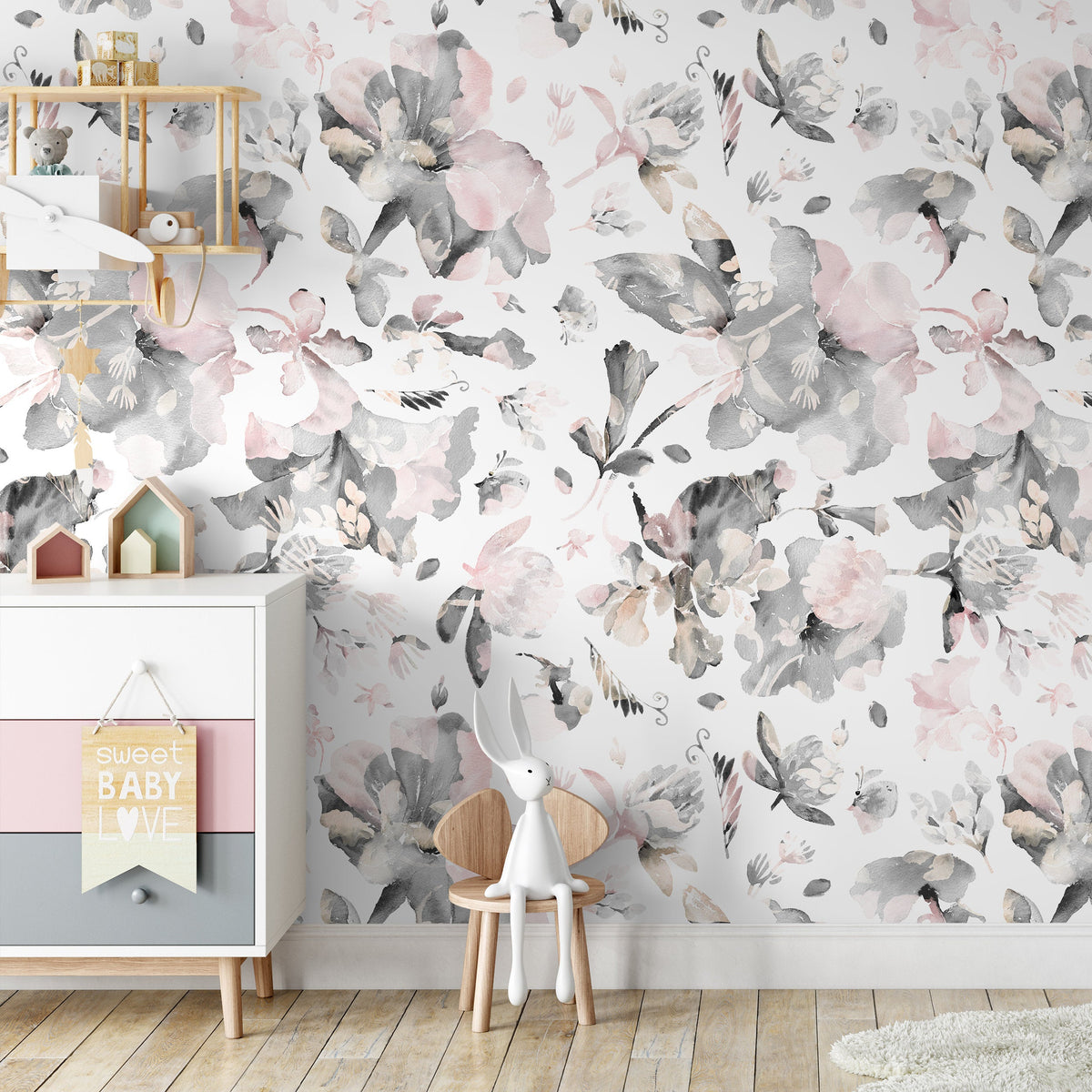 Watercolor Flowers Removable Wallpaper Peel and Stick Wallpaper Wall Paper Wall Mural - B135