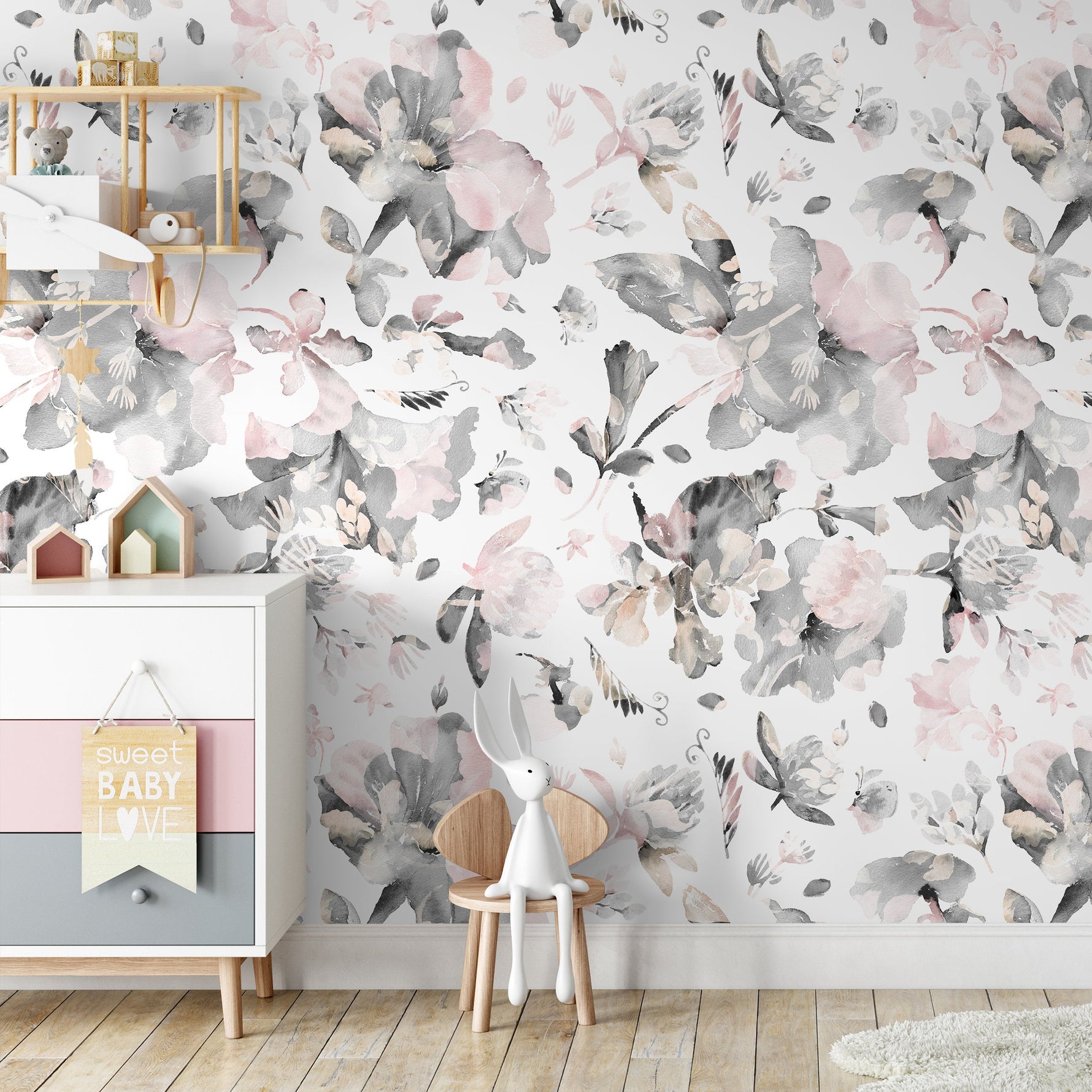Watercolor Flowers Removable Wallpaper Peel and Stick Wallpaper Wall Paper Wall Mural - B135