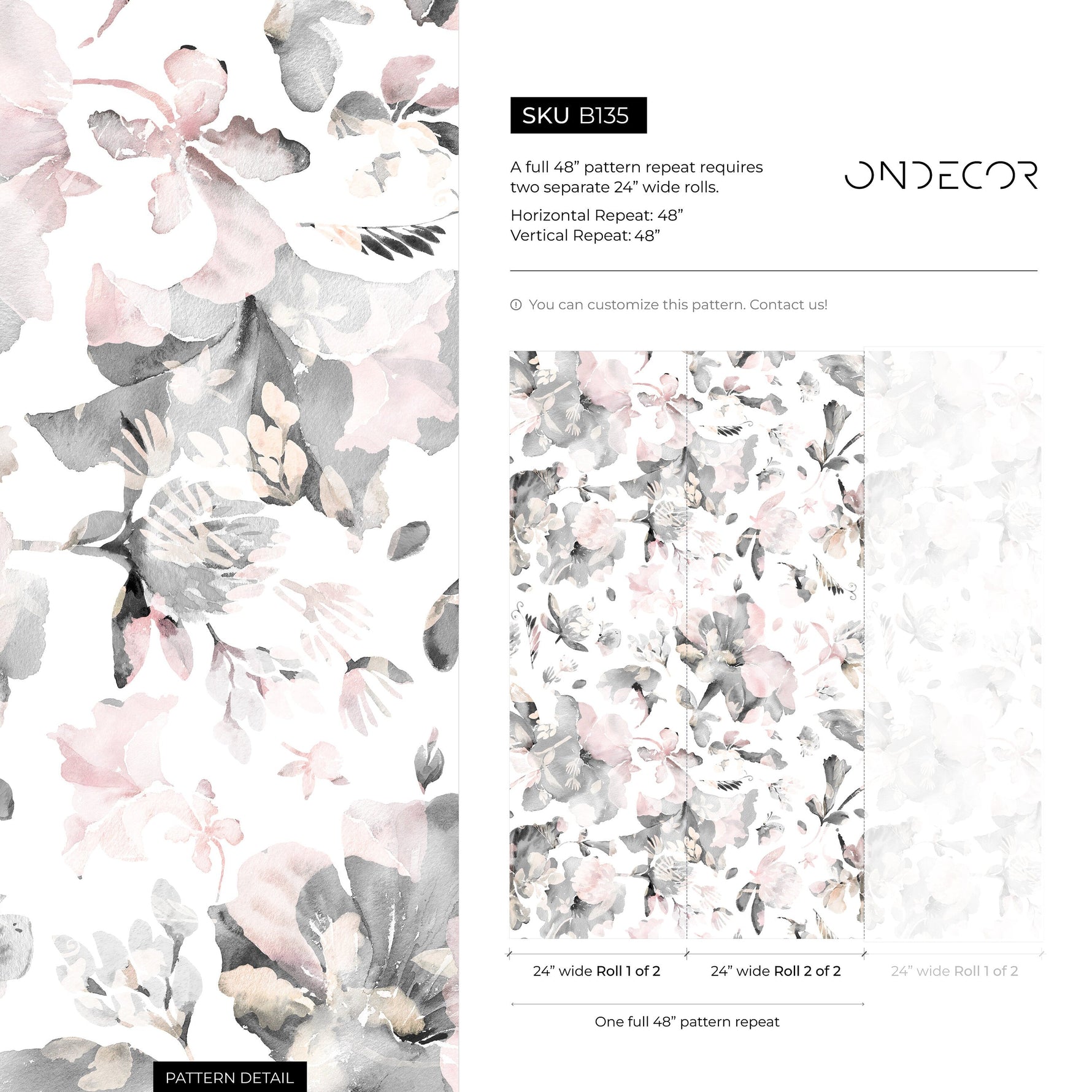Watercolor Flowers Removable Wallpaper Peel and Stick Wallpaper Wall Paper Wall Mural - B135
