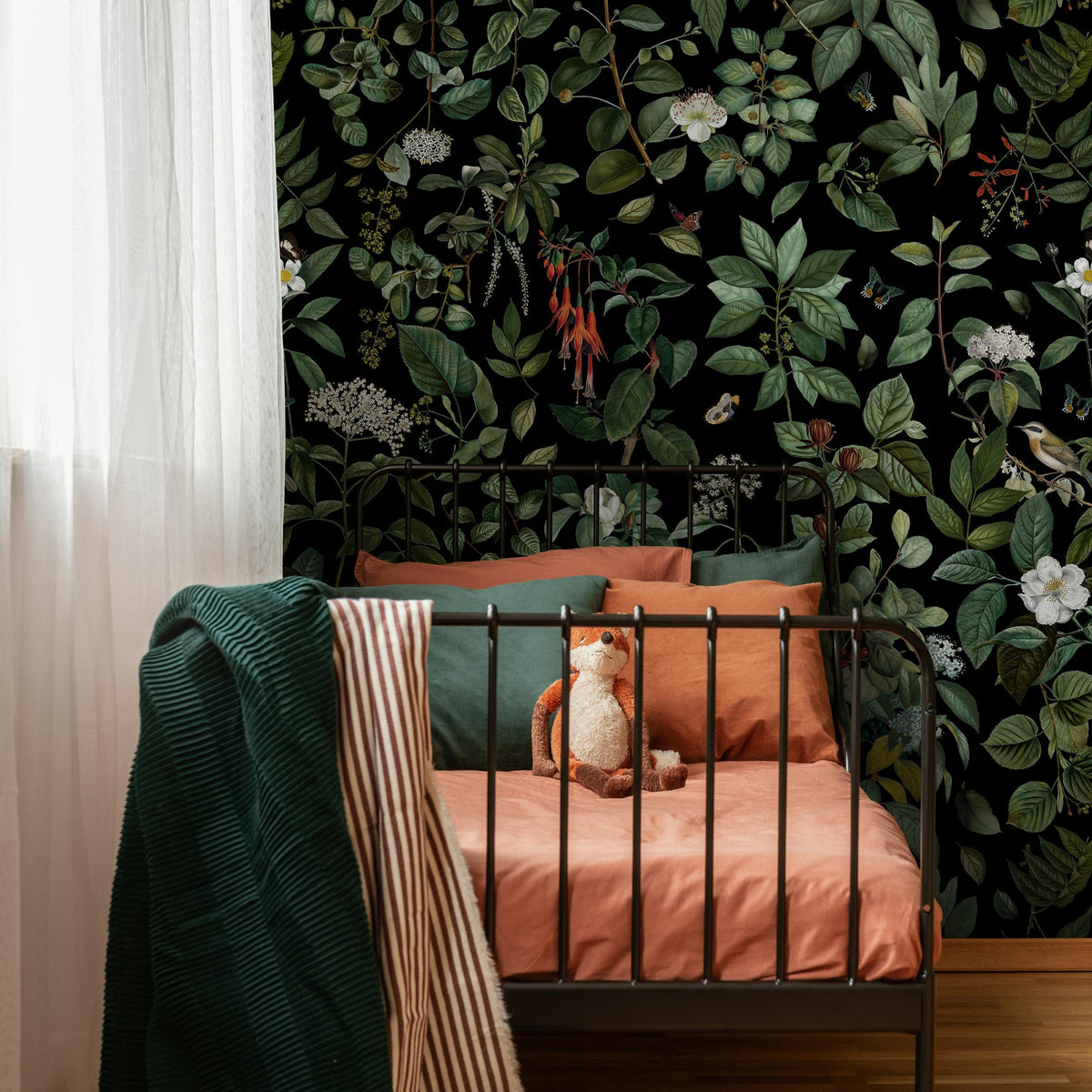 Dark Floral Wallpaper, Vintage, Butterfly and Bird Wall Mural, Dark Wallpapers - E007