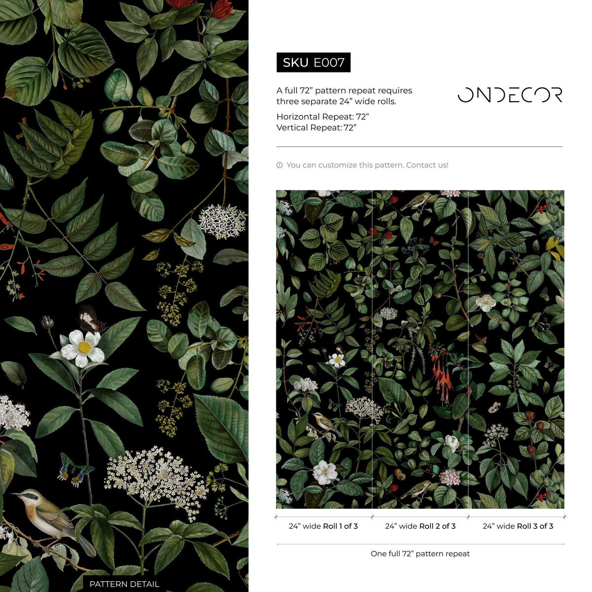 Dark Floral Wallpaper, Vintage, Butterfly and Bird Wall Mural, Dark Wallpapers - E007